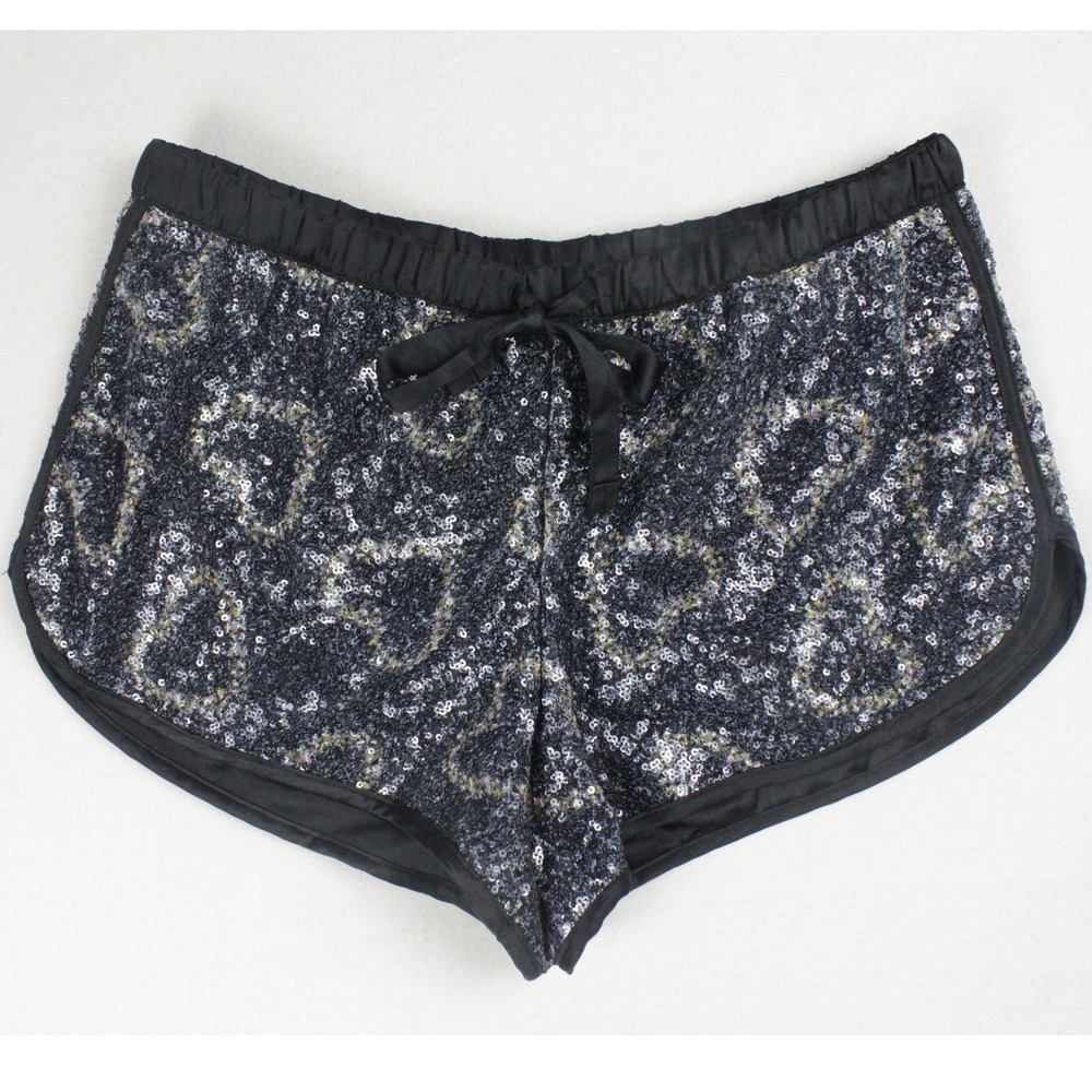Victoria Secret BLING Booty Shorts Black Silver Gold Sequin Hearts XS NWT